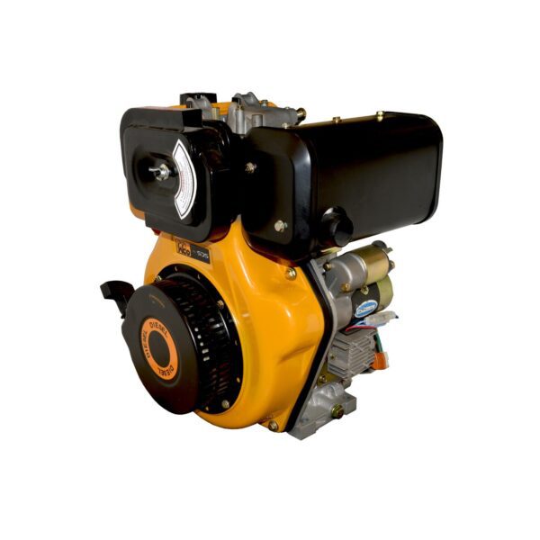 Vista anterior Motor Diesel estacionario 10 HP partida eléctrica LT 186F amarillo