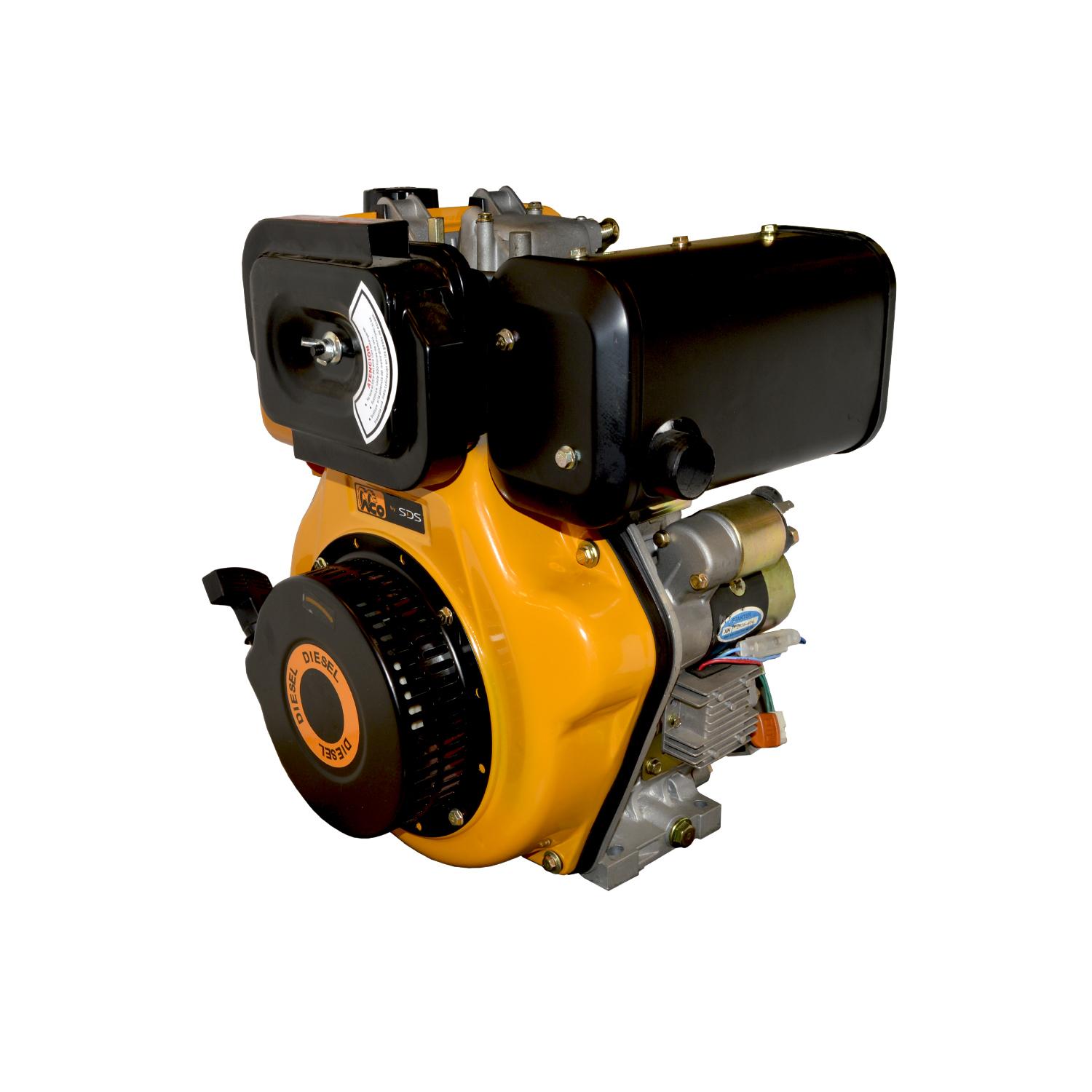 Vista anterior Motor Diesel estacionario 10 HP partida eléctrica LT 186F amarillo