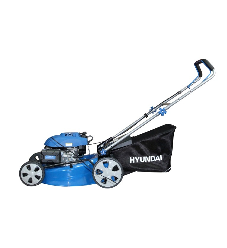 Corta Cesped HYUNDAI 173 cc 21 pulgadas diámetro con recolector vista de lado
