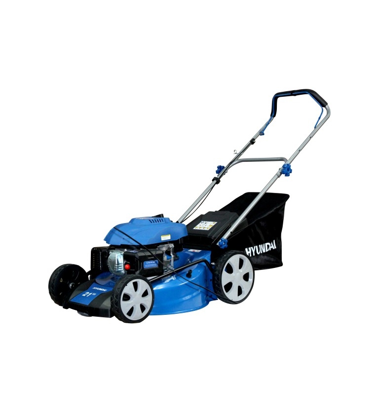 Corta Cesped HYUNDAI 173 cc 21 pulgadas diámetro con recolector vista desde la izquierda