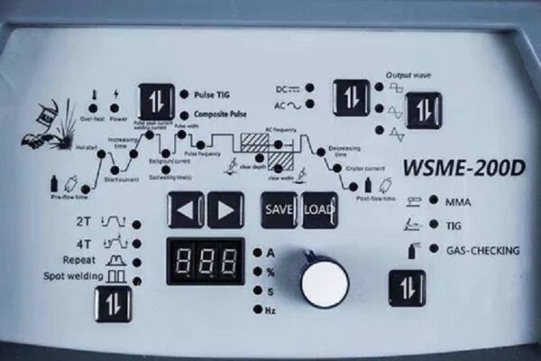 Detalle del panel de Soldadora TIG/MMA WSME-200 D AC/DC PULSO IGBT INVERTER