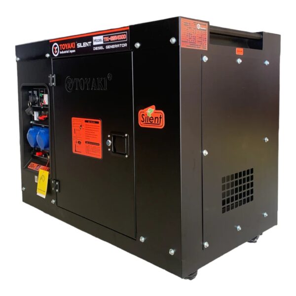 vista de lado del Generador Diesel Insonoro Monofásico 14 KVA con fondo blanco